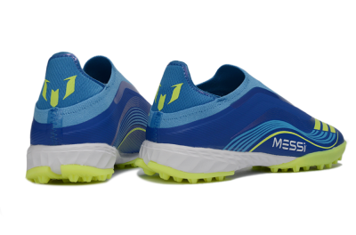 Messi x Adidas F50 Pro Laceless TF Football Shoes - Blue/Lime Green/Light Blue