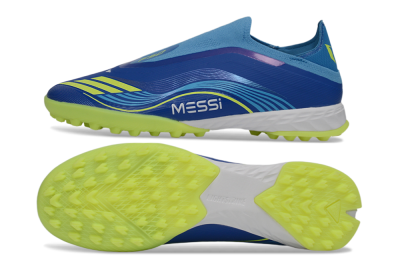 Messi x Adidas F50 Pro Laceless TF Football Shoes - Blue/Lime Green/Light Blue