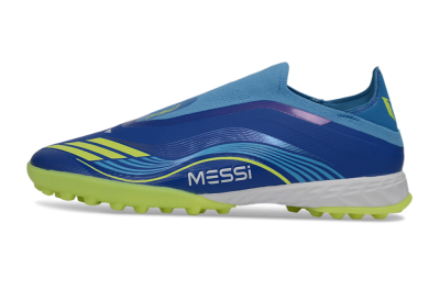 Messi x Adidas F50 Pro Laceless TF Football Shoes - Blue/Lime Green/Light Blue
