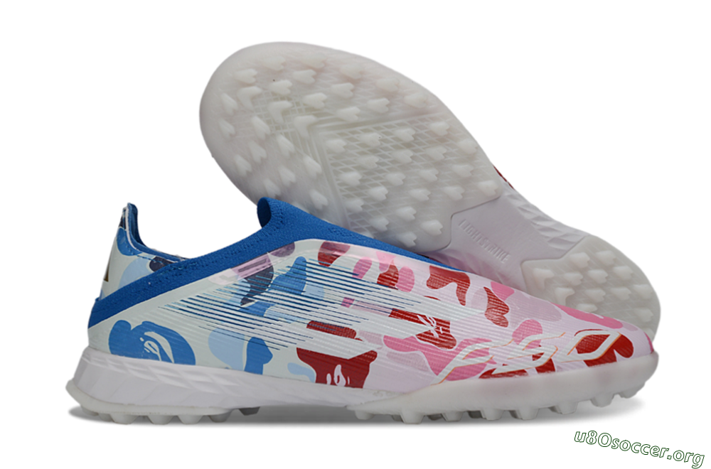 Adidas F50 Pro Laceless TF Football Shoes - Pink/Coral Breeze/Frosted Blue 2