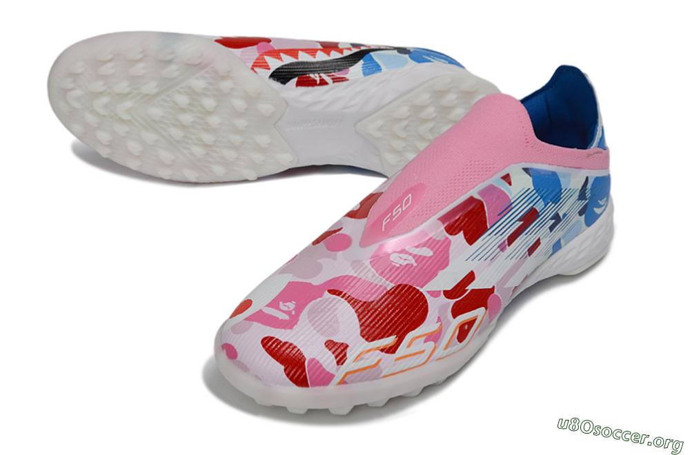 Adidas F50 Pro Laceless TF Football Shoes - Pink/Coral Breeze/Frosted Blue 0