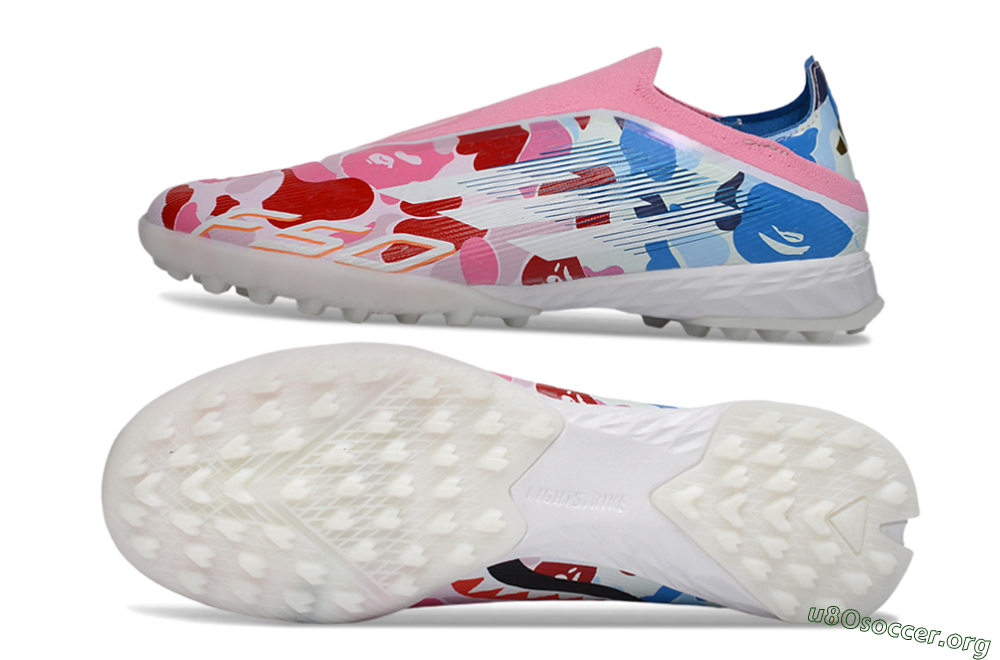 Adidas F50 Pro Laceless TF Football Shoes - Pink/Coral Breeze/Frosted Blue 1