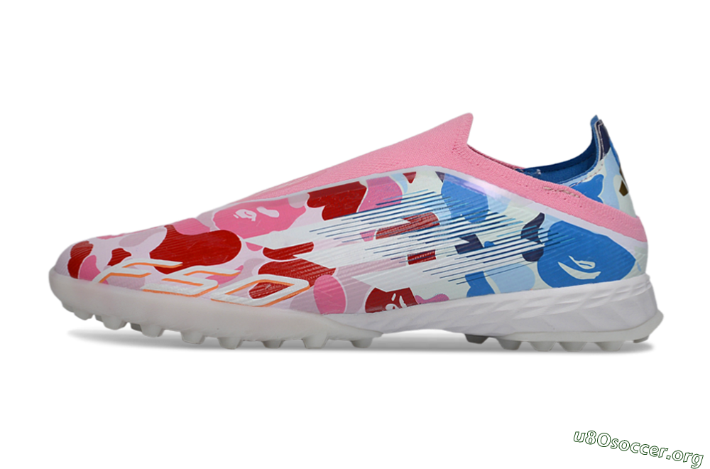 Adidas F50 Pro Laceless TF Football Shoes - Pink/Coral Breeze/Frosted Blue 3