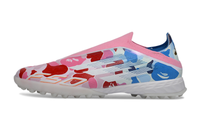 Adidas F50 Pro Laceless TF Football Shoes - Pink/Coral Breeze/Frosted Blue