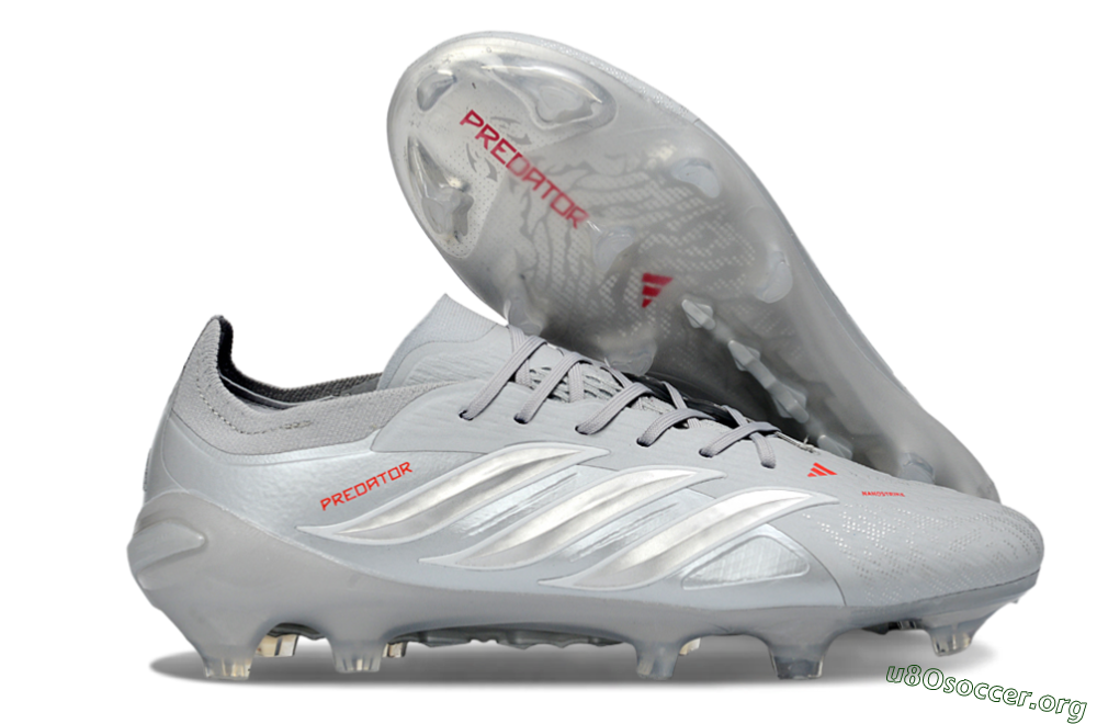 Adidas Predator 26 Elite FG Football Boots - Grey/Silver Mist/Crimson Flash 2