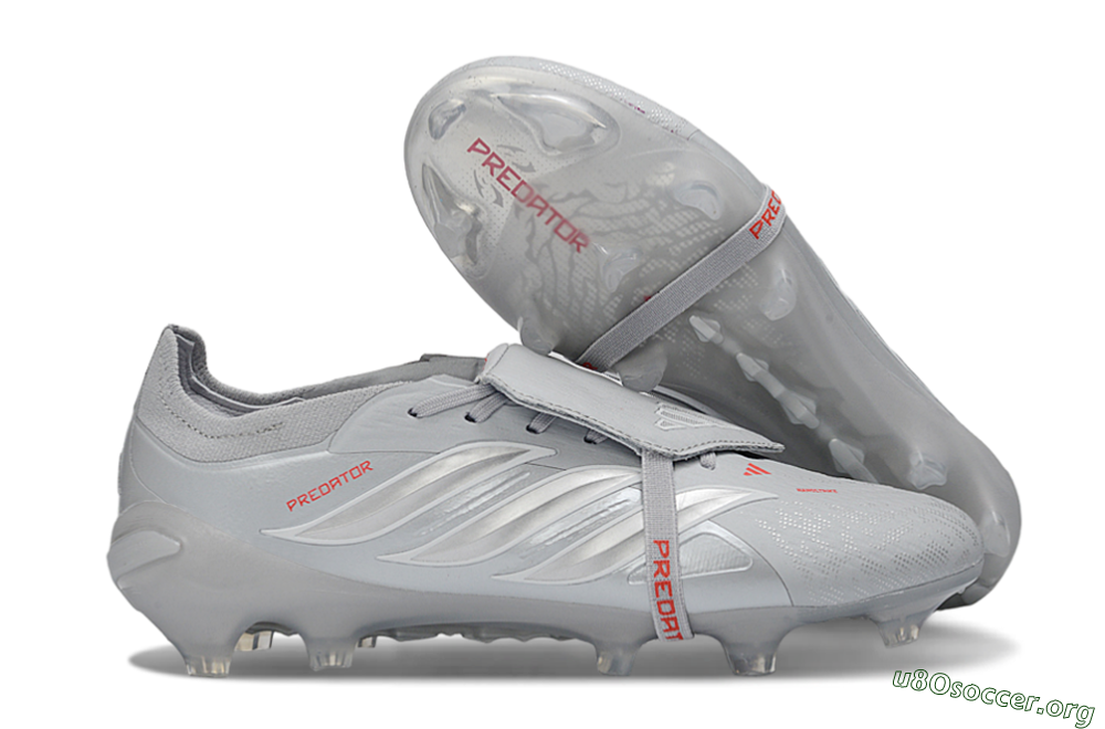 Adidas Predator 26 Elite Fold-Over Tongue FG Football Boots - Gray/Metallic Silver/Crimson Red 2
