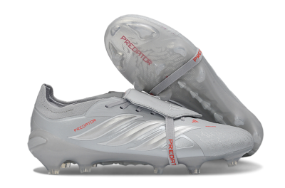 Adidas Predator 26 Elite Fold-Over Tongue FG Football Boots - Gray/Metallic Silver/Crimson Red