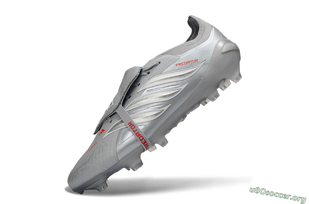 Adidas Predator 26 Elite Fold-Over Tongue FG Football Boots - Gray/Metallic Silver/Crimson Red 5