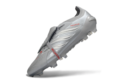 Adidas Predator 26 Elite Fold-Over Tongue FG Football Boots - Gray/Metallic Silver/Crimson Red