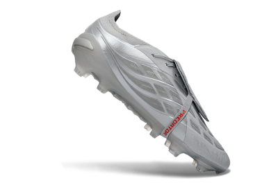 Adidas Predator 26 Elite Fold-Over Tongue FG Football Boots - Gray/Metallic Silver/Crimson Red