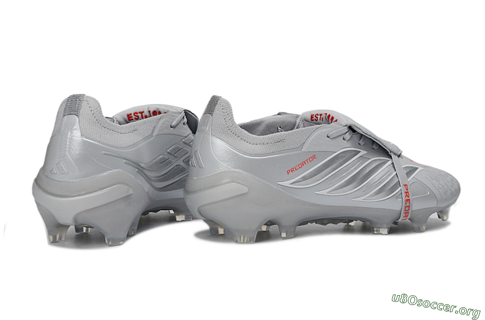 Adidas Predator 26 Elite Fold-Over Tongue FG Football Boots - Gray/Metallic Silver/Crimson Red 6