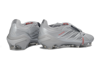 Adidas Predator 26 Elite Fold-Over Tongue FG Football Boots - Gray/Metallic Silver/Crimson Red