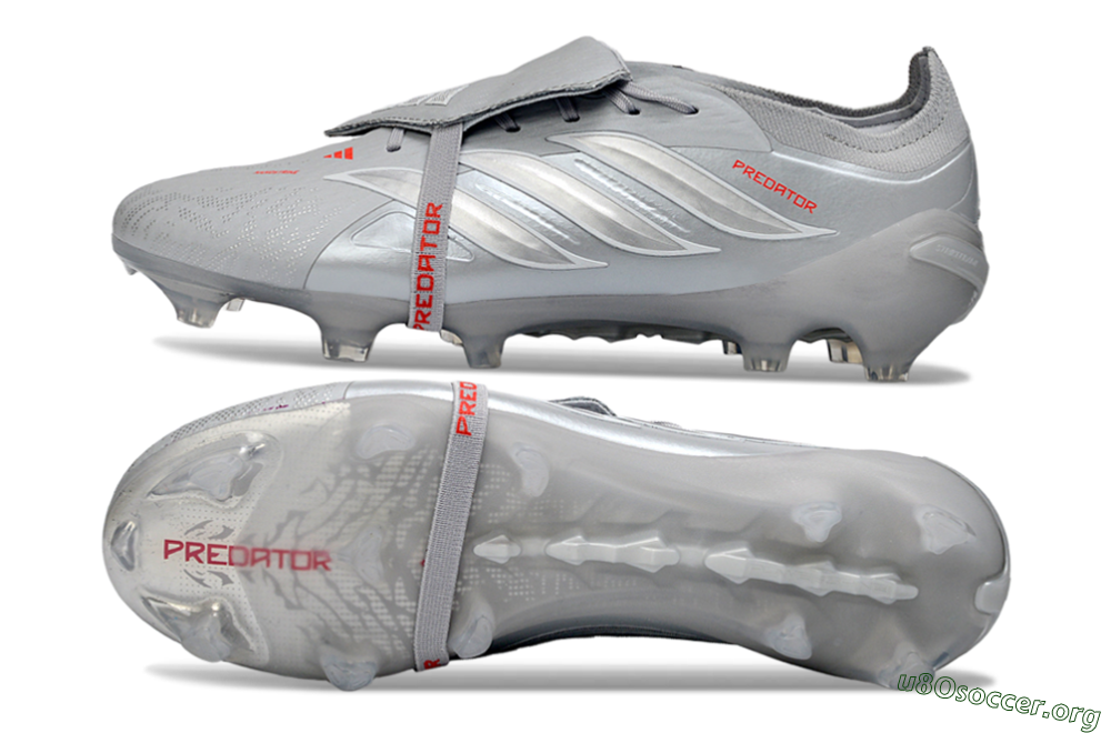 Adidas Predator 26 Elite Fold-Over Tongue FG Football Boots - Gray/Metallic Silver/Crimson Red 1