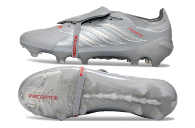 Adidas Predator 26 Elite Fold-Over Tongue FG Football Boots - Gray/Metallic Silver/Crimson Red