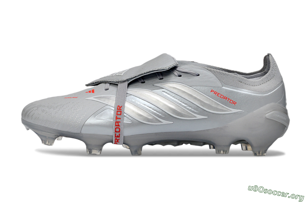 Adidas Predator 26 Elite Fold-Over Tongue FG Football Boots - Gray/Metallic Silver/Crimson Red 3