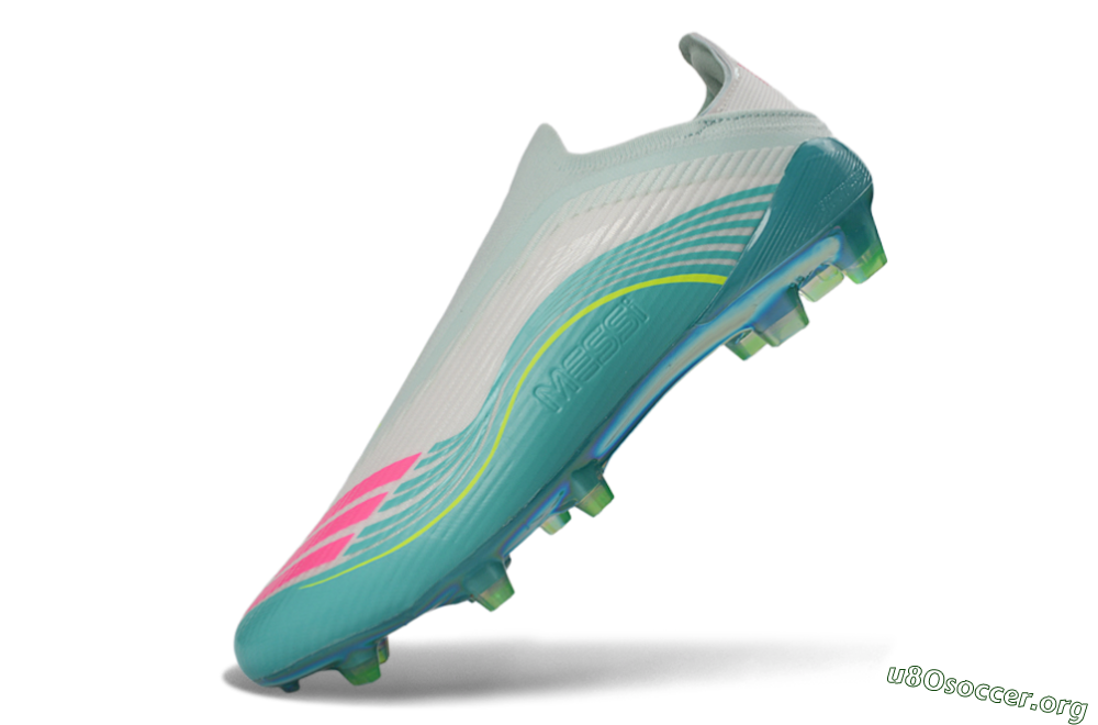 Messi x Adidas F50 Elite Laceless FG Football Boots - Aqua/Neon Green/Pink 6