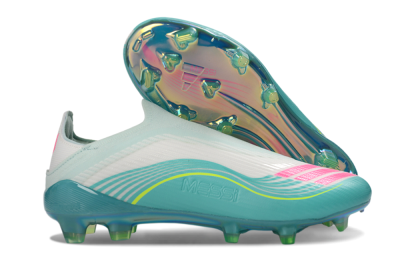 Messi x Adidas F50 Elite Laceless FG Football Boots - Aqua/Neon Green/Pink