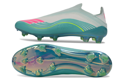 Messi x Adidas F50 Elite Laceless FG Football Boots - Aqua/Neon Green/Pink