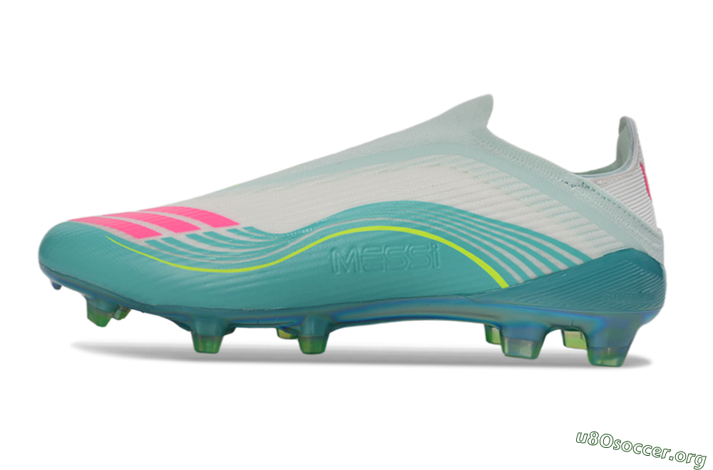 Messi x Adidas F50 Elite Laceless FG Football Boots - Aqua/Neon Green/Pink 3