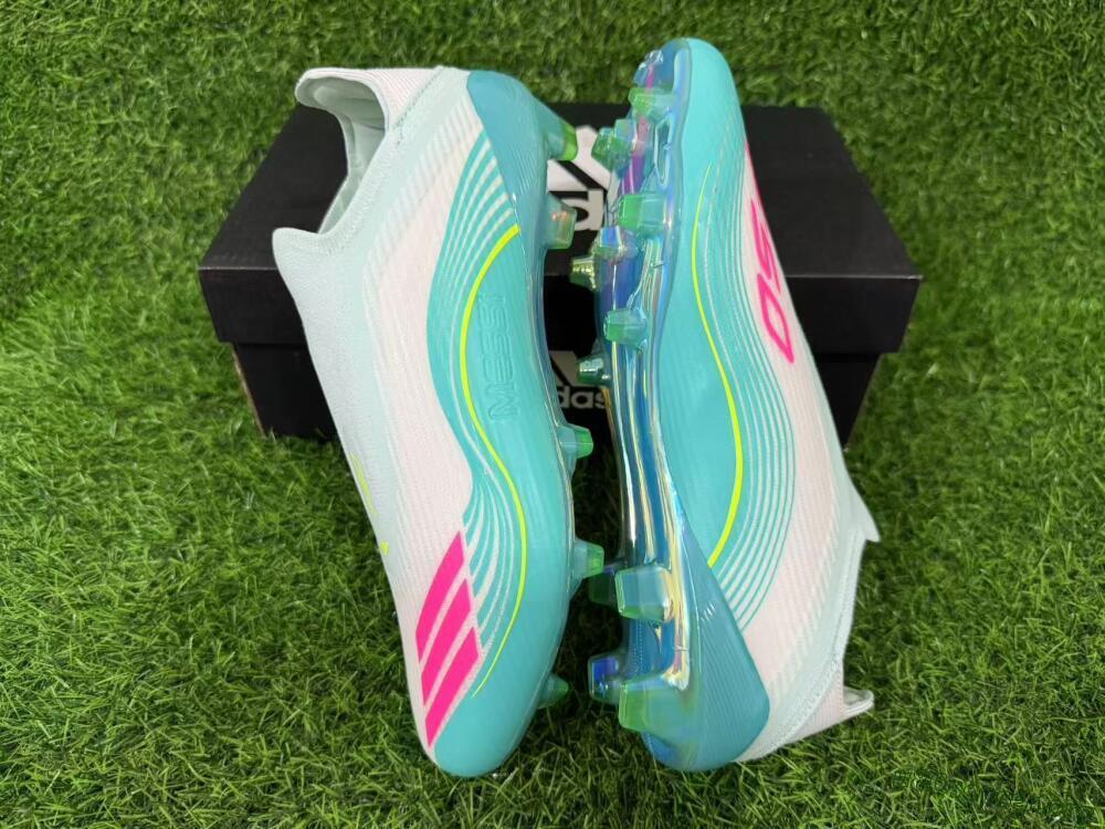 Messi x Adidas F50 Elite Laceless FG Football Boots - Aqua/Neon Green/Pink