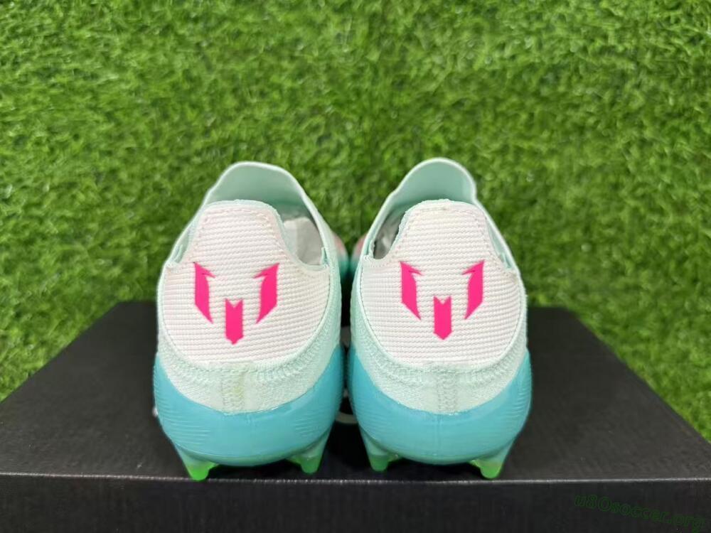 Messi x Adidas F50 Elite Laceless FG Football Boots - Aqua/Neon Green/Pink