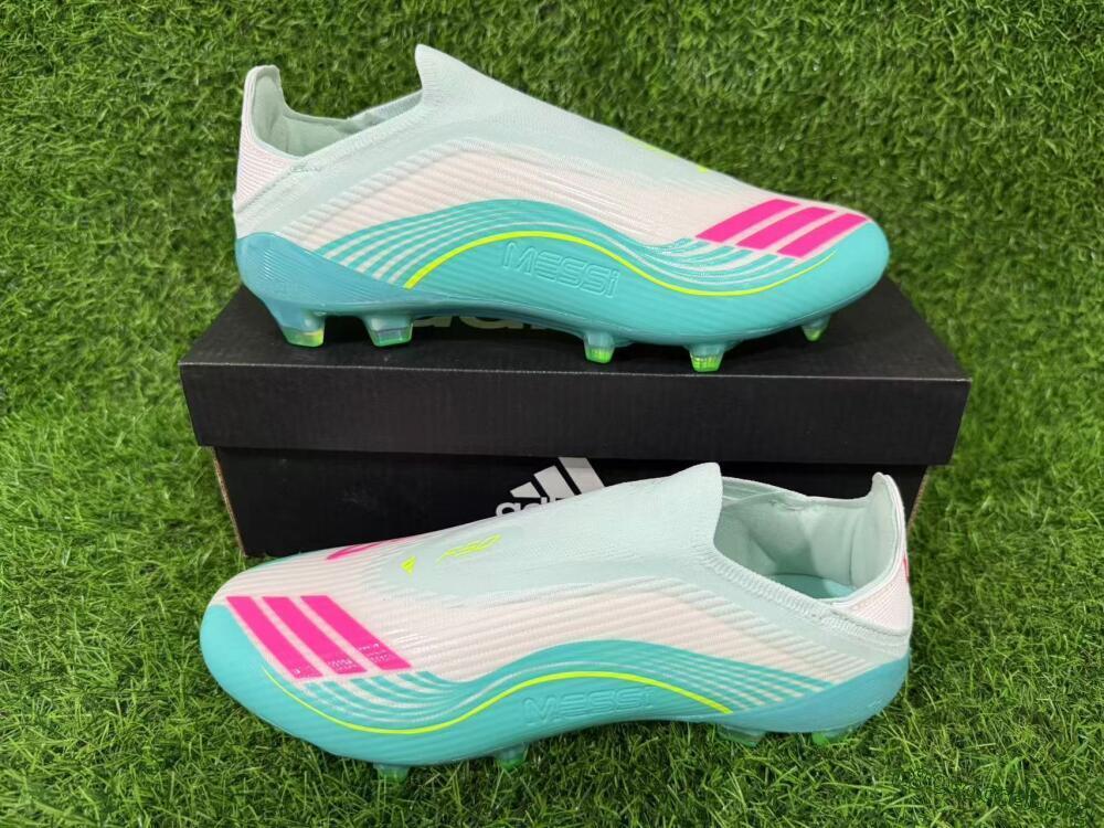Messi x Adidas F50 Elite Laceless FG Football Boots - Aqua/Neon Green/Pink