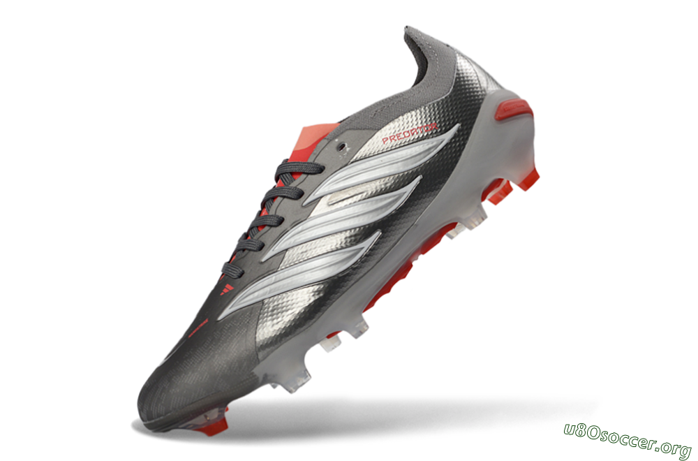 Adidas Predator 26 Elite FG Football Boots - Gray/Bright Red/Metallic Silver 6