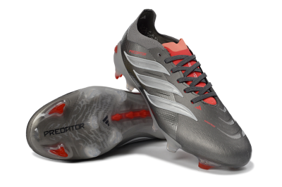 Adidas Predator 26 Elite FG Football Boots - Gray/Bright Red/Metallic Silver