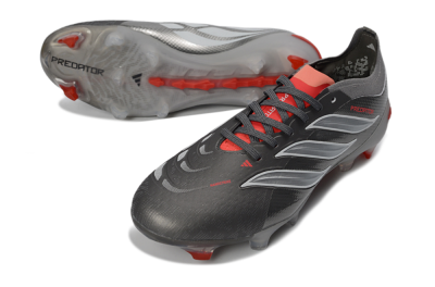 Adidas Predator 26 Elite FG Football Boots - Gray/Bright Red/Metallic Silver