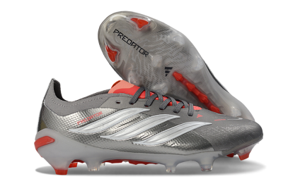 Adidas Predator 26 Elite FG Football Boots - Gray/Bright Red/Metallic Silver
