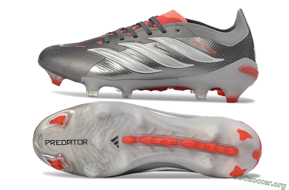 Adidas Predator 26 Elite FG Football Boots - Gray/Bright Red/Metallic Silver 1