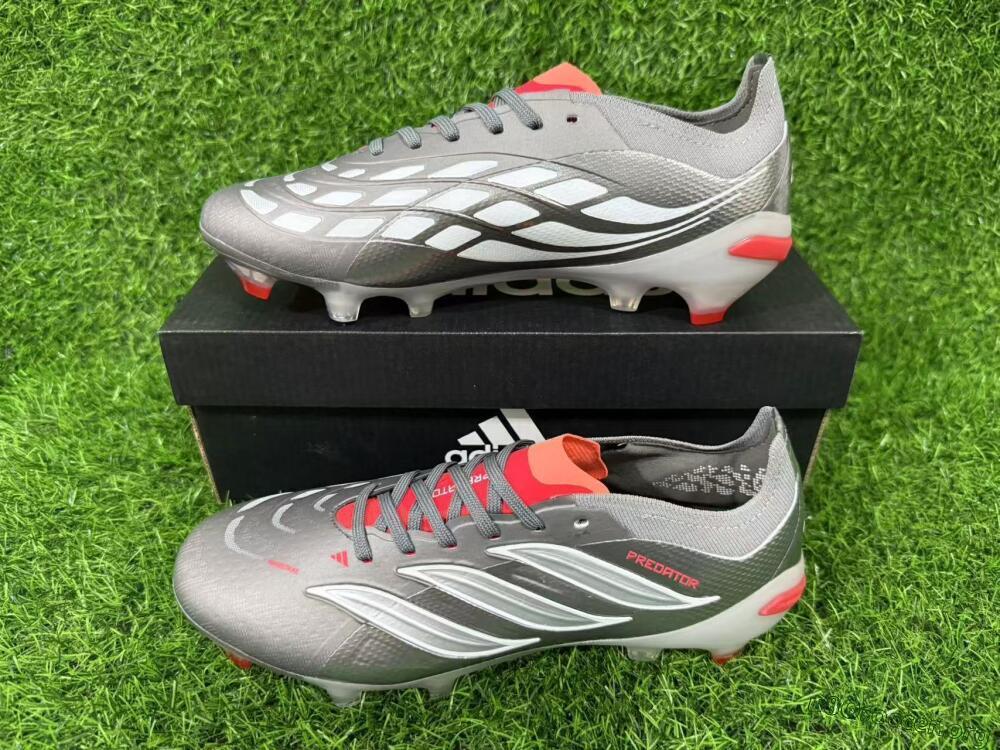 Adidas Predator 26 Elite FG Football Boots - Gray/Bright Red/Metallic Silver