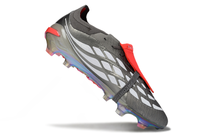 Adidas Predator 26 Elite Fold-Over Tongue FG Football Boots - Gray/High Visibility Red/Metallic Silver