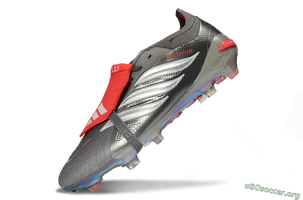 Adidas Predator 26 Elite Fold-Over Tongue FG Football Boots - Gray/High Visibility Red/Metallic Silver 5