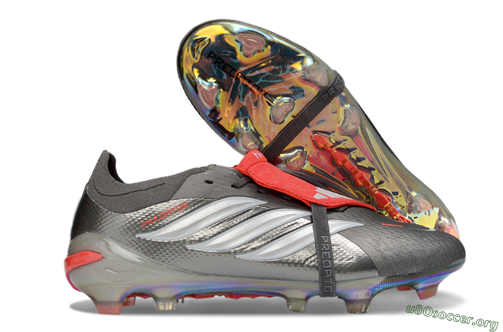 Adidas Predator 26 Elite Fold-Over Tongue FG Football Boots - Gray/High Visibility Red/Metallic Silver 2