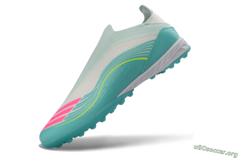 Messi x Adidas F50 Elite Laceless TF Football Shoes - Teal/Bright Pink/Neon Yellow 6