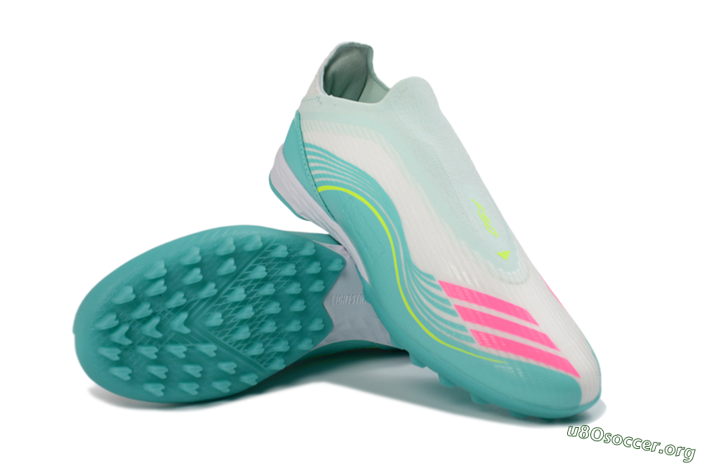 Messi x Adidas F50 Elite Laceless TF Football Shoes - Teal/Bright Pink/Neon Yellow 4