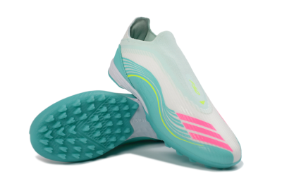Messi x Adidas F50 Elite Laceless TF Football Shoes - Teal/Bright Pink/Neon Yellow