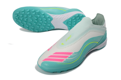 Messi x Adidas F50 Elite Laceless TF Football Shoes - Teal/Bright Pink/Neon Yellow