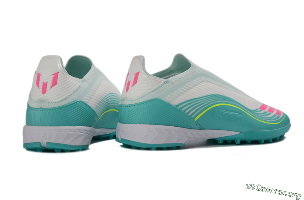 Messi x Adidas F50 Elite Laceless TF Football Shoes - Teal/Bright Pink/Neon Yellow 7