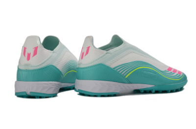 Messi x Adidas F50 Elite Laceless TF Football Shoes - Teal/Bright Pink/Neon Yellow