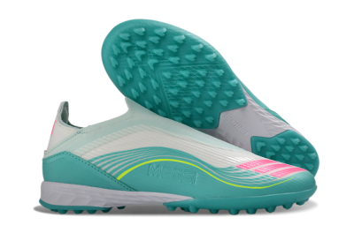 Messi x Adidas F50 Elite Laceless TF Football Shoes - Teal/Bright Pink/Neon Yellow