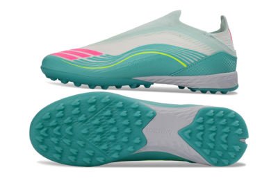 Messi x Adidas F50 Elite Laceless TF Football Shoes - Teal/Bright Pink/Neon Yellow