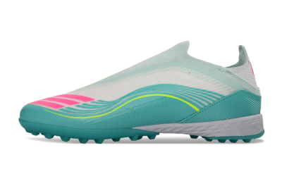 Messi x Adidas F50 Elite Laceless TF Football Shoes - Teal/Bright Pink/Neon Yellow