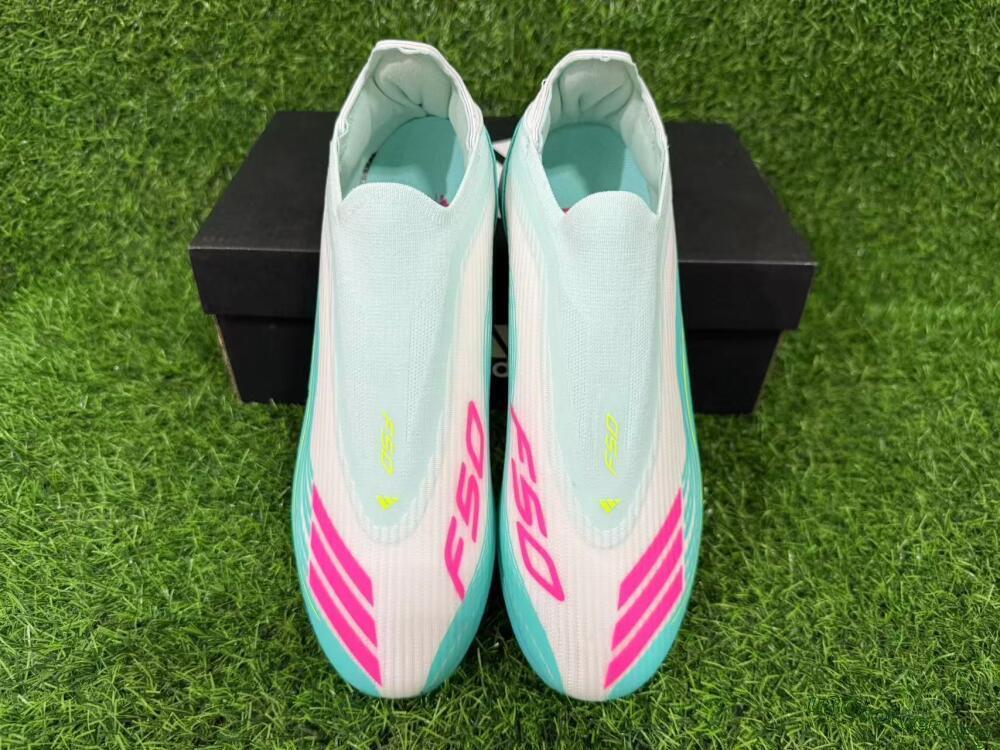 Messi x Adidas F50 Elite Laceless TF Football Shoes - Teal/Bright Pink/Neon Yellow