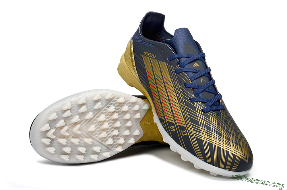 Adidas F50 Pro TF Football Shoes - Navy/Metallic Gold/Dark Red 4