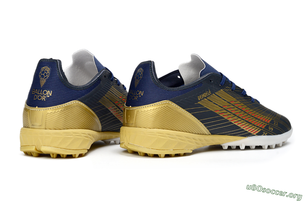 Adidas F50 Pro TF Football Shoes - Navy/Metallic Gold/Dark Red 7