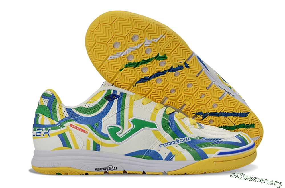 Joma Top Flex IC Football Shoes - Yellow/Vibrant Green/Blue Wave 2