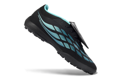 Adidas Predator 26 Elite Fold-Over Tongue TF Football Shoes - Black/Aqua Blue/Metallic Silver
