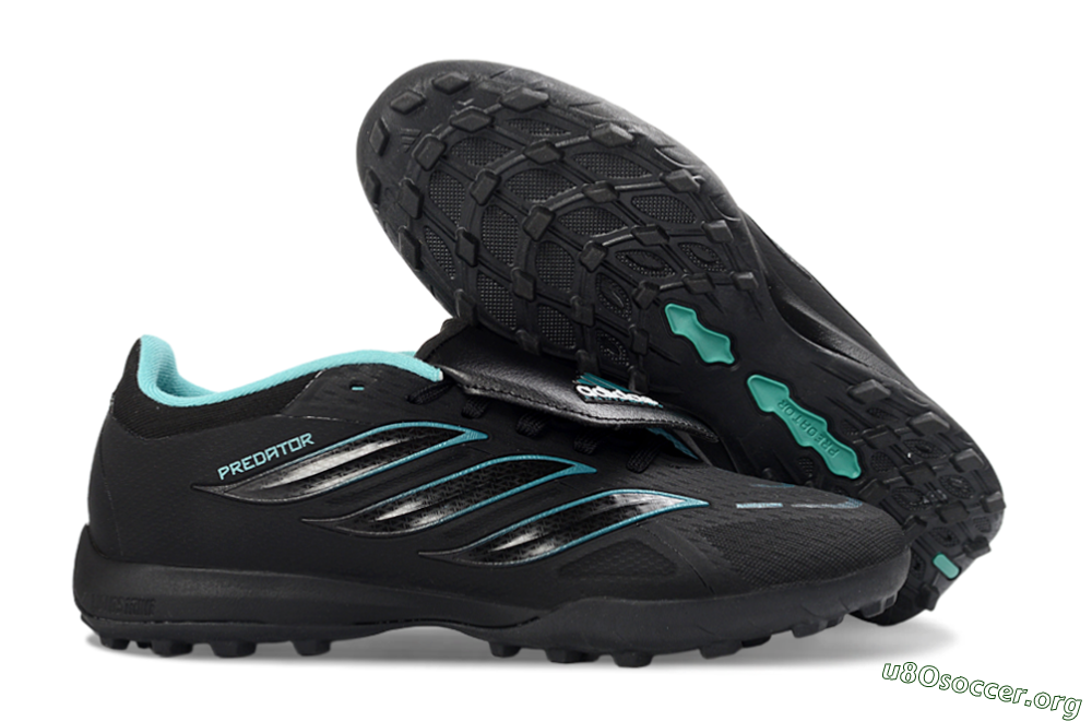 Adidas Predator 26 Elite Fold-Over Tongue TF Football Shoes - Black/Aqua Blue/Metallic Silver 2